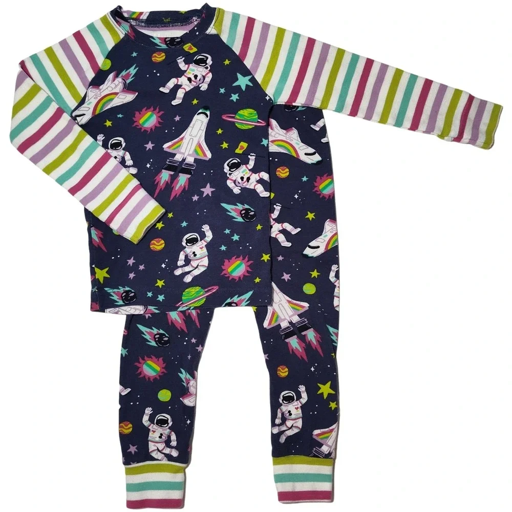 Hatley‎ Astronaut 2pc Girls 3T Pajama Set Organic Space Stripe Stars Rocket